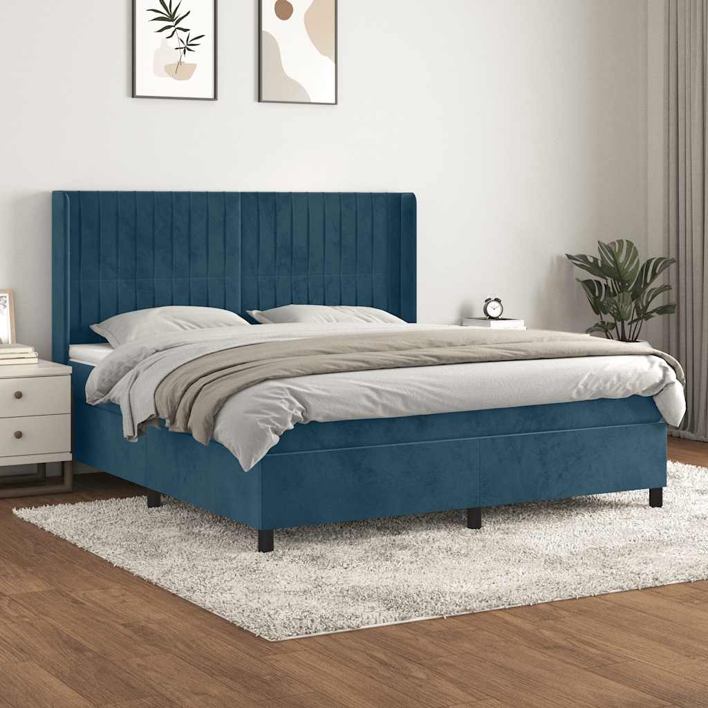 Krevet s oprugama i madracem tamnoplavi 160x200 cm baršunasti