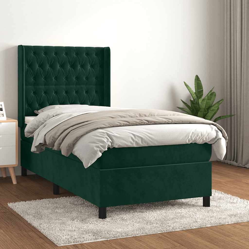 Box spring krevet s madracem tamnozeleni 80 x 200 cm baršunasti