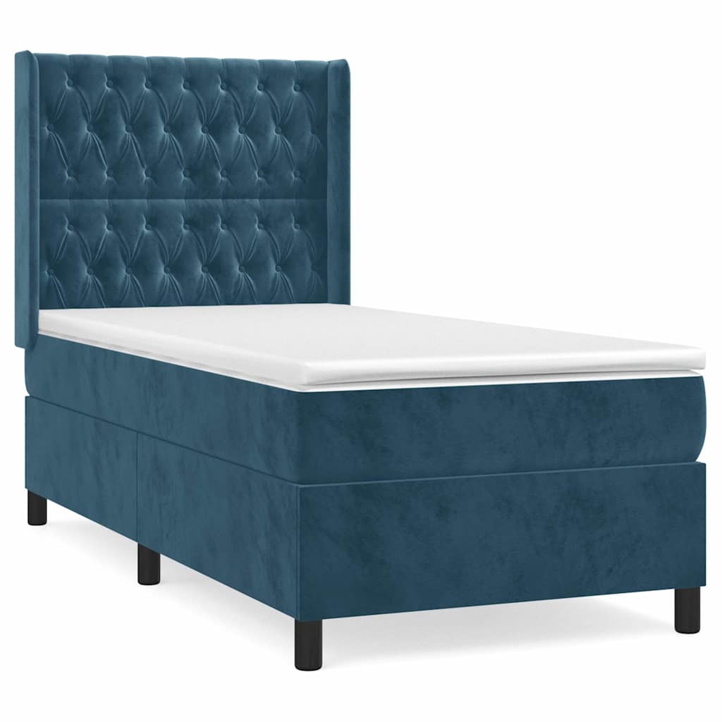 Box spring krevet s madracem tamnoplavi 90x190 cm baršunasti