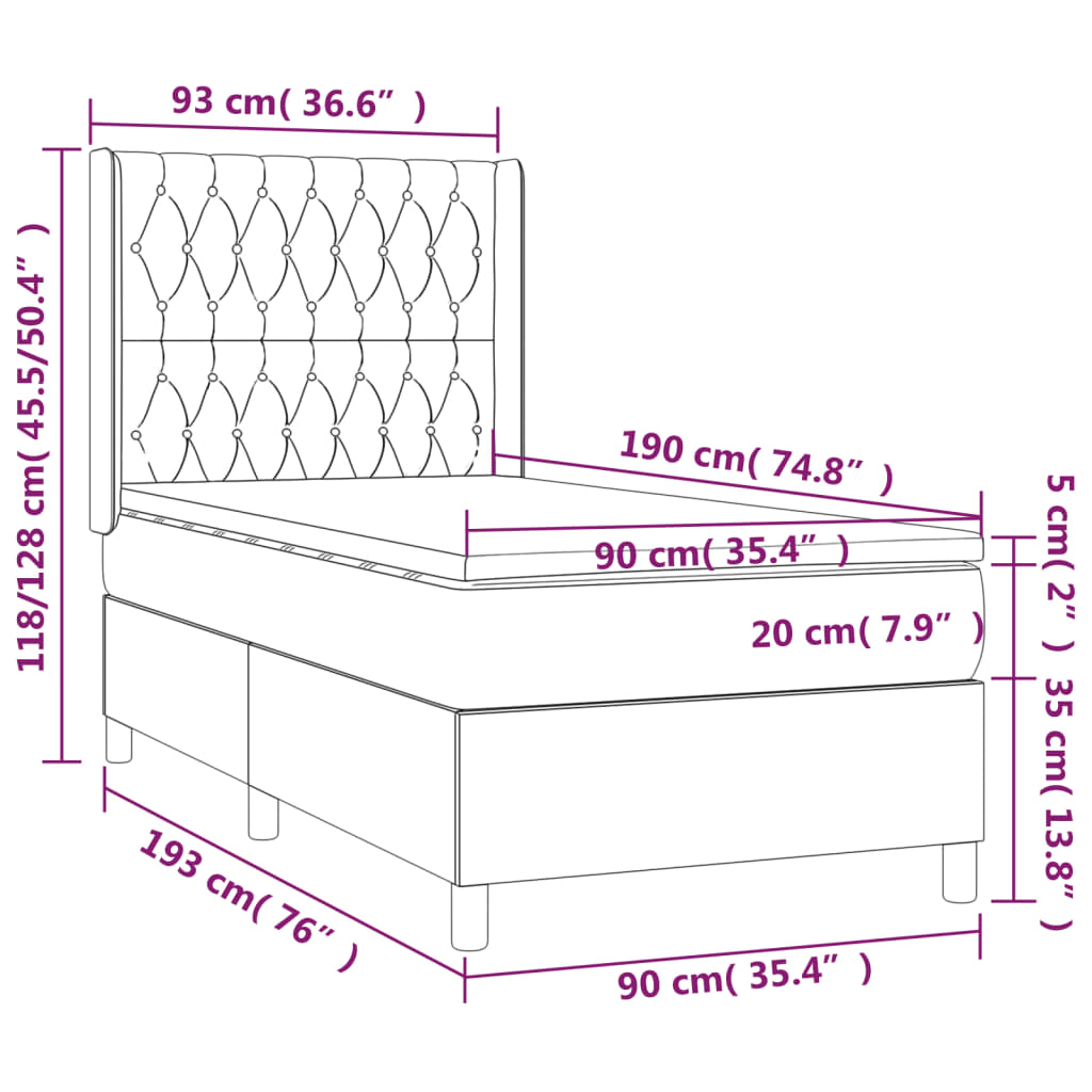 Box spring krevet s madracem ružičasti 90x190 cm baršunasti