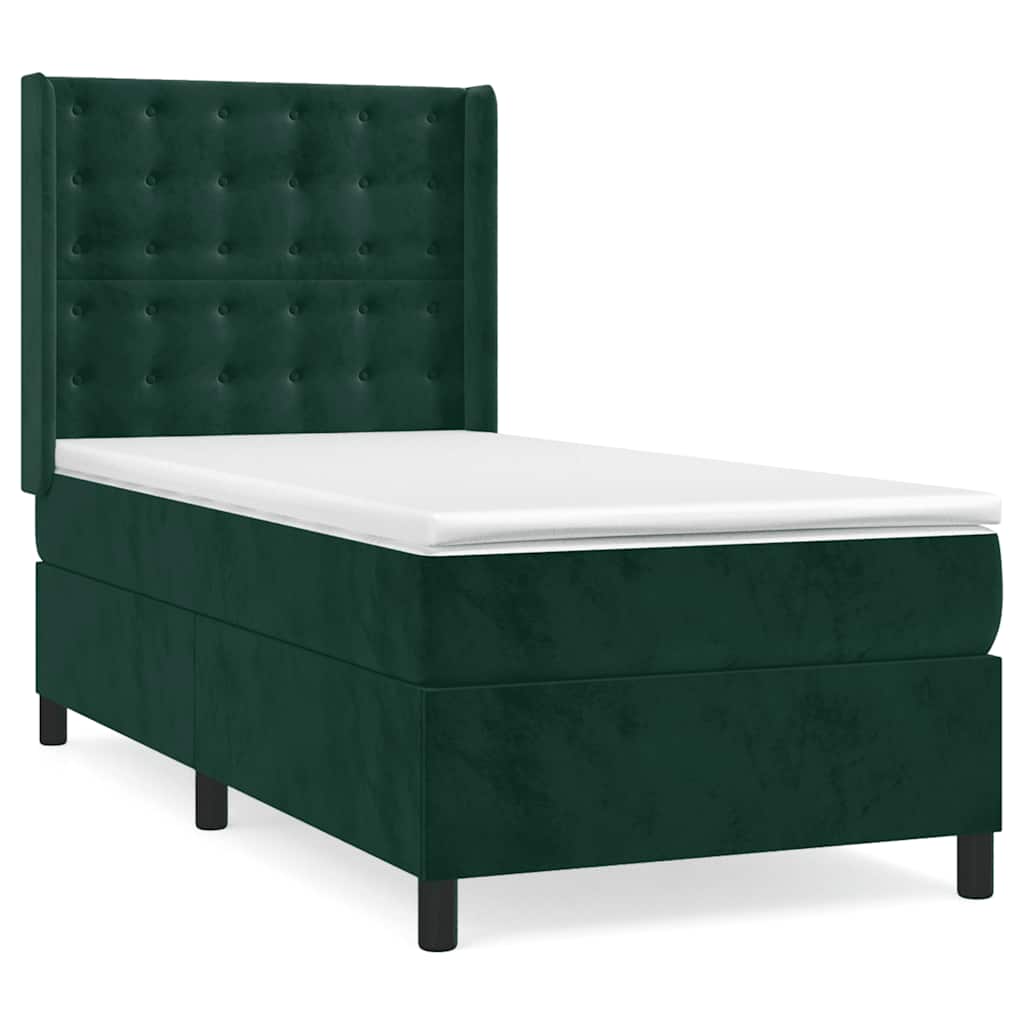 Box spring krevet s madracem tamnozeleni 90x190 cm baršunasti