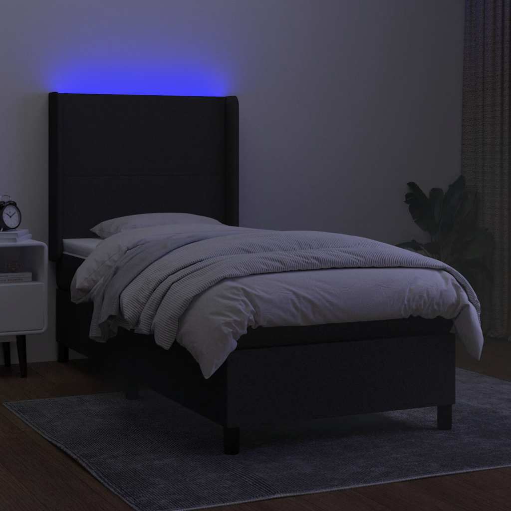 Krevet box spring s madracem LED crni 80 x 200 cm od tkanine