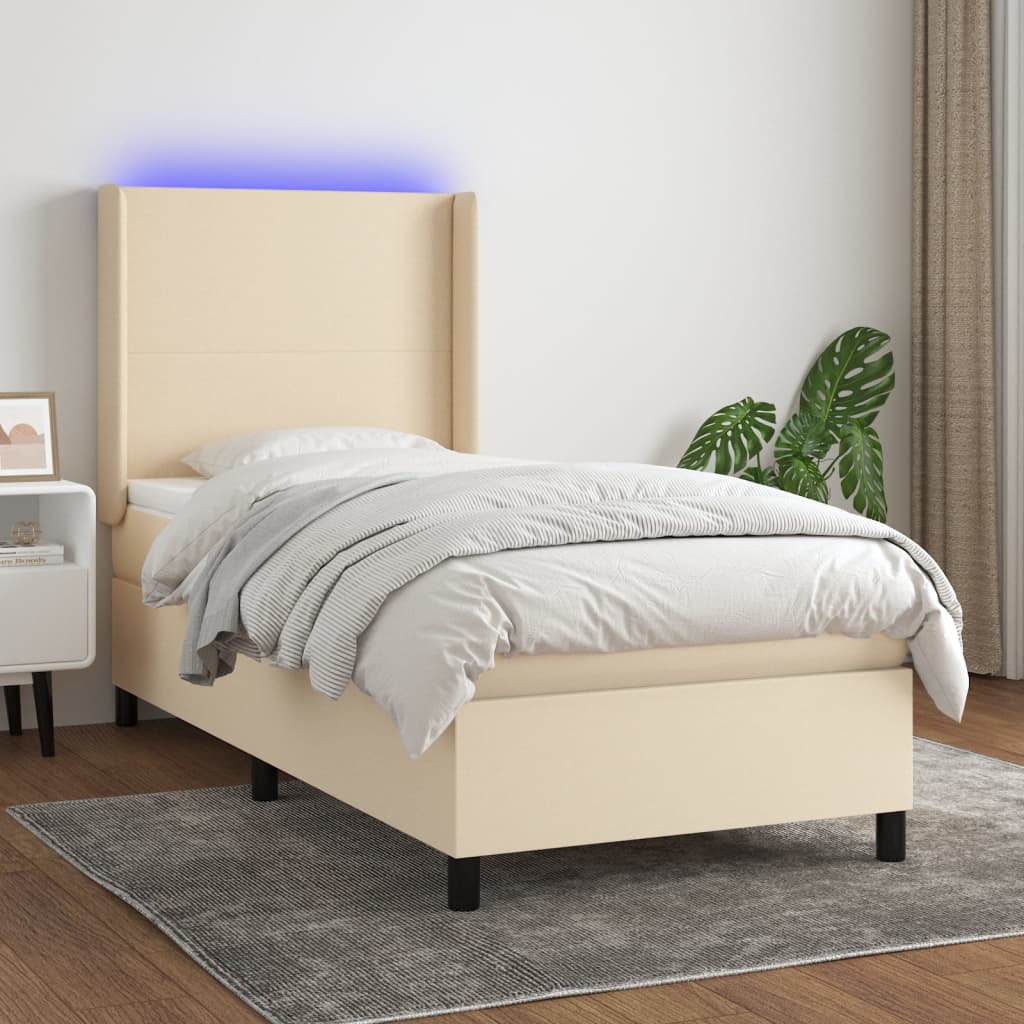 Krevet box spring s madracem LED krem 80 x 200 cm od tkanine
