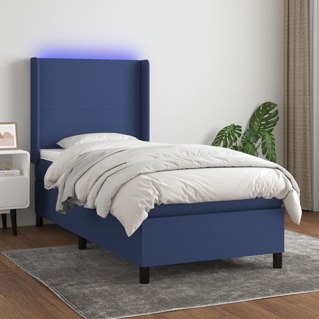 Krevet box spring s madracem LED plavi 80 x 200 cm od tkanine