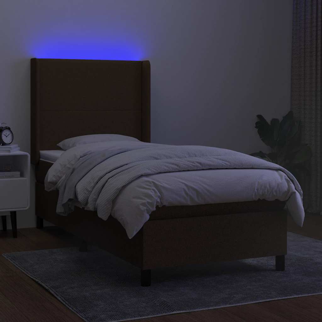 Krevet box spring s madracem LED tamnosmeđi 90x190 cm tkanina