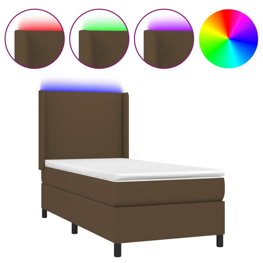 Krevet box spring s madracem LED tamnosmeđi 100x200 cm tkanina