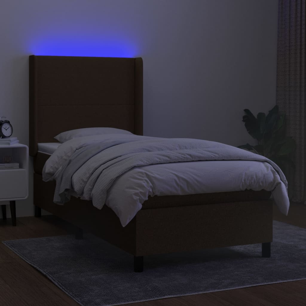 Krevet box spring s madracem LED tamnosmeđi 100x200 cm tkanina
