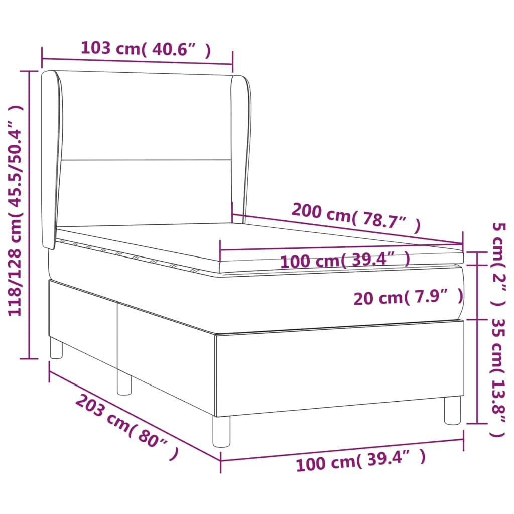 Krevet box spring s madracem LED tamnosmeđi 100x200 cm tkanina