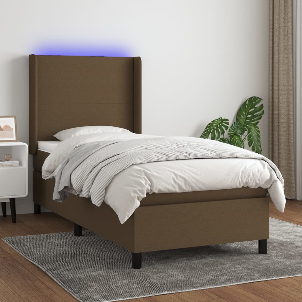 Krevet box spring s madracem LED tamnosmeđi 100x200 cm tkanina