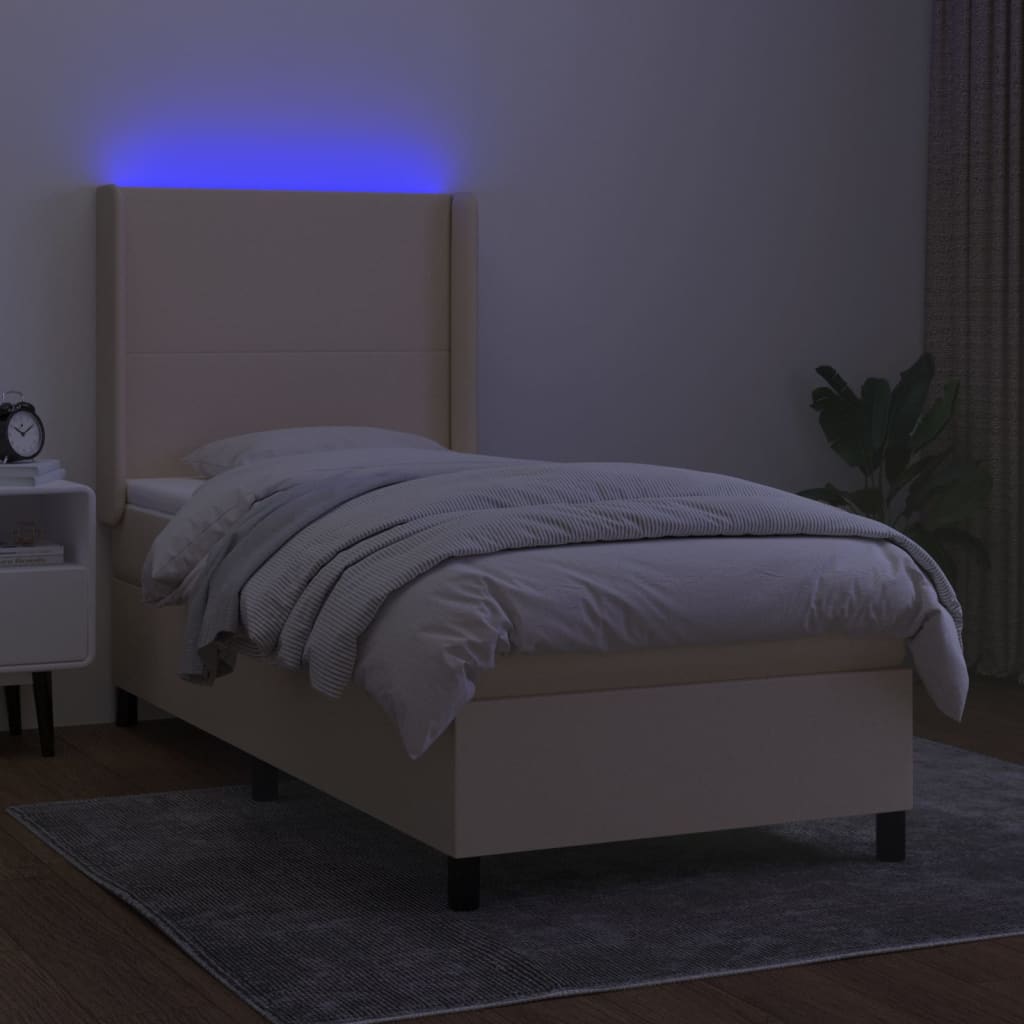 Krevet box spring s madracem LED krem 100x200 cm od tkanine
