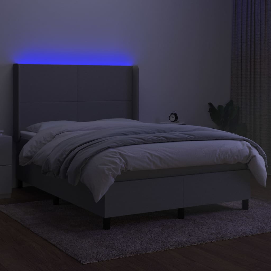 Krevet box spring s madracem LED svjetlosivi 140x190 cm tkanine