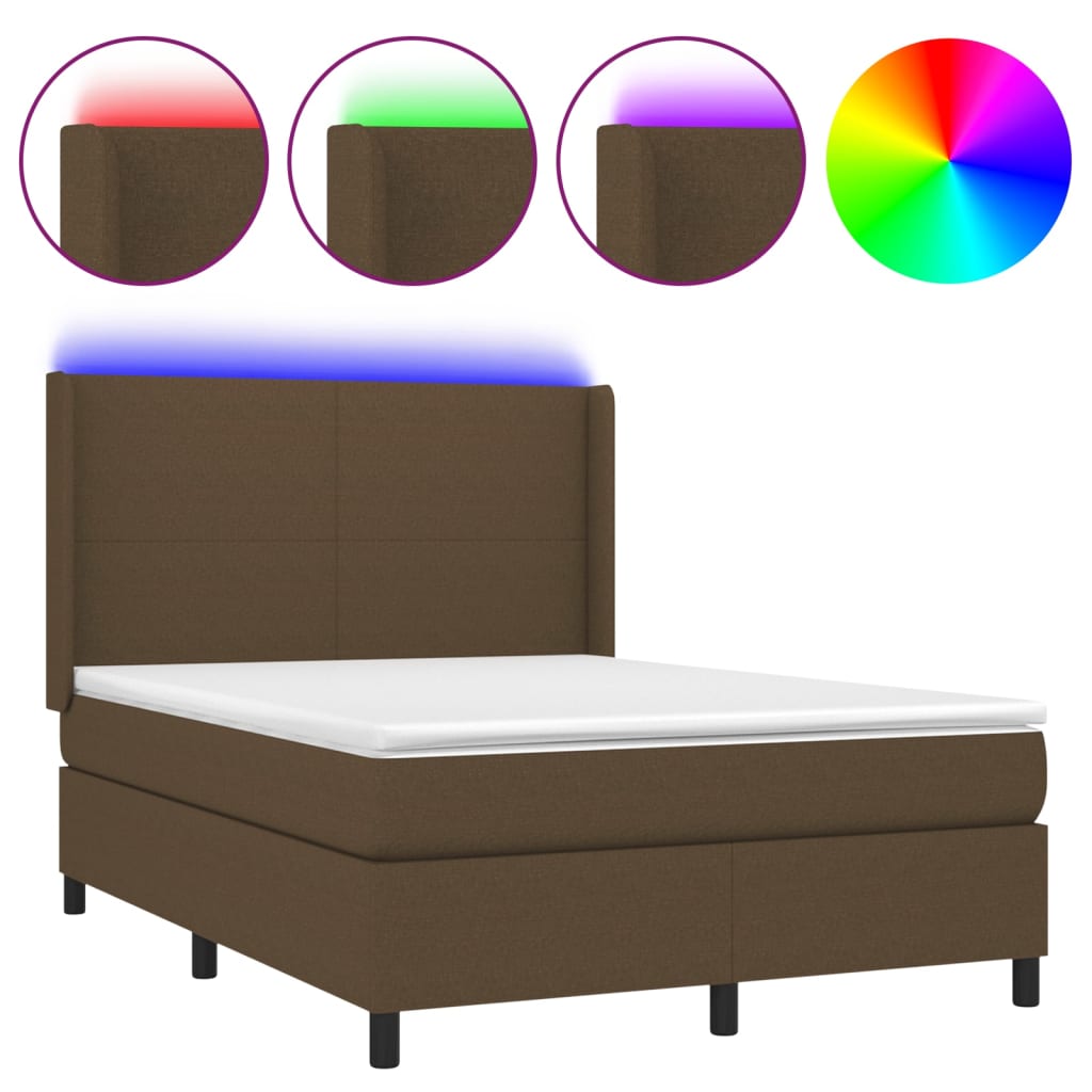 Krevet box spring s madracem LED tamnosmeđi 140x200 cm tkanina