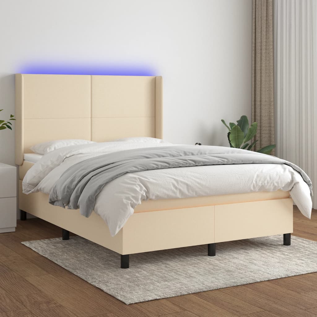 Krevet box spring s madracem LED krem 140x200 cm od tkanine