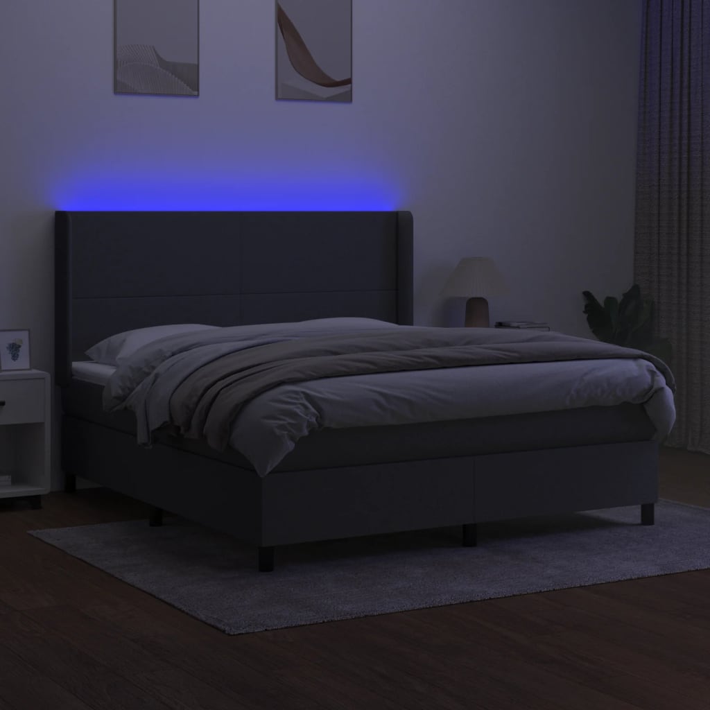 Krevet box spring s madracem LED tamnosivi 180x200 cm tkanina