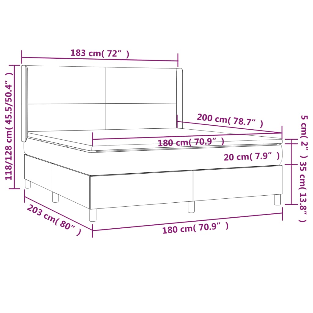 Krevet box spring s madracem LED tamnosivi 180x200 cm tkanina