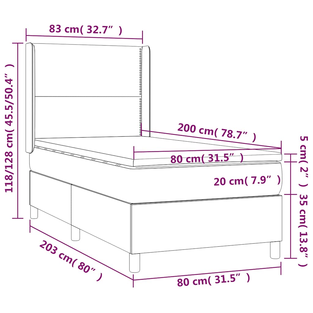 Krevet box spring s madracem LED crni 80 x 200 cm od tkanine