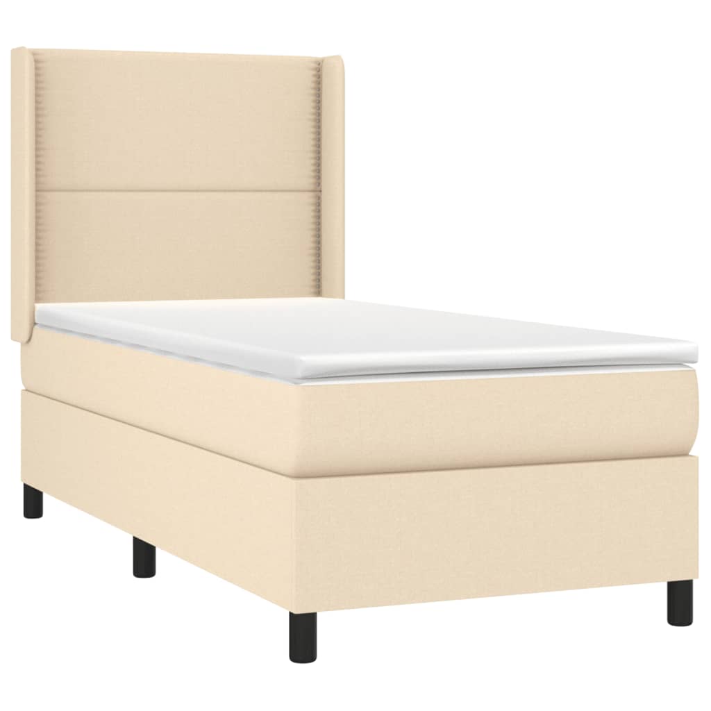 Krevet box spring s madracem LED krem 90x190 cm od tkanine