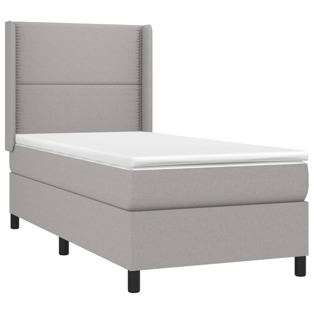 Krevet box spring s madracem LED svjetlosivi 100x200 cm tkanina