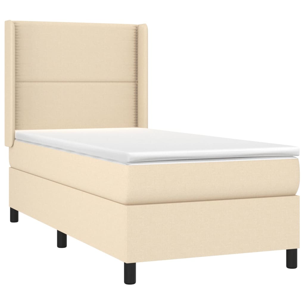 Krevet box spring s madracem LED krem 100x200 cm od tkanine