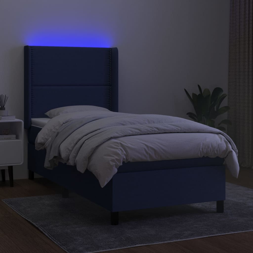 Krevet box spring s madracem LED plavi 100x200 cm od tkanine