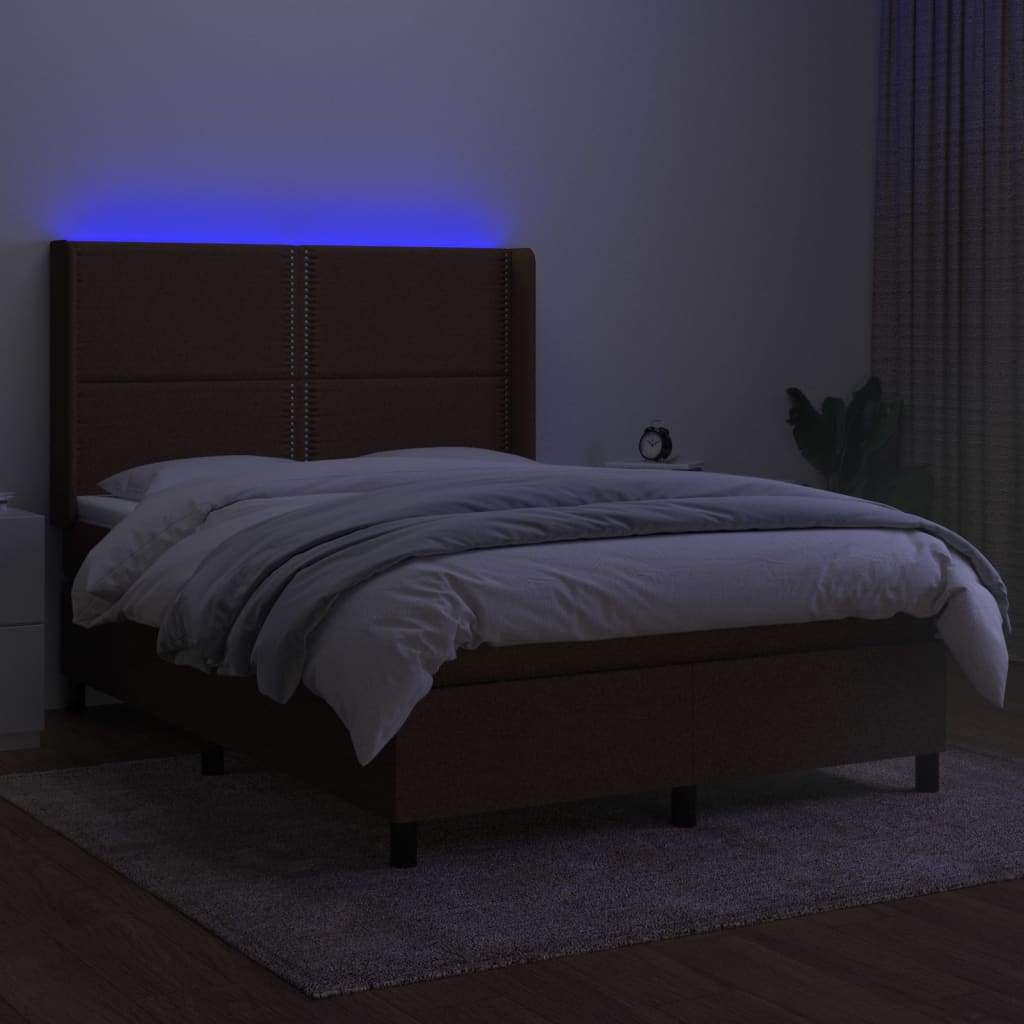 Krevet box spring s madracem LED tamnosmeđi 140x190 cm tkanina