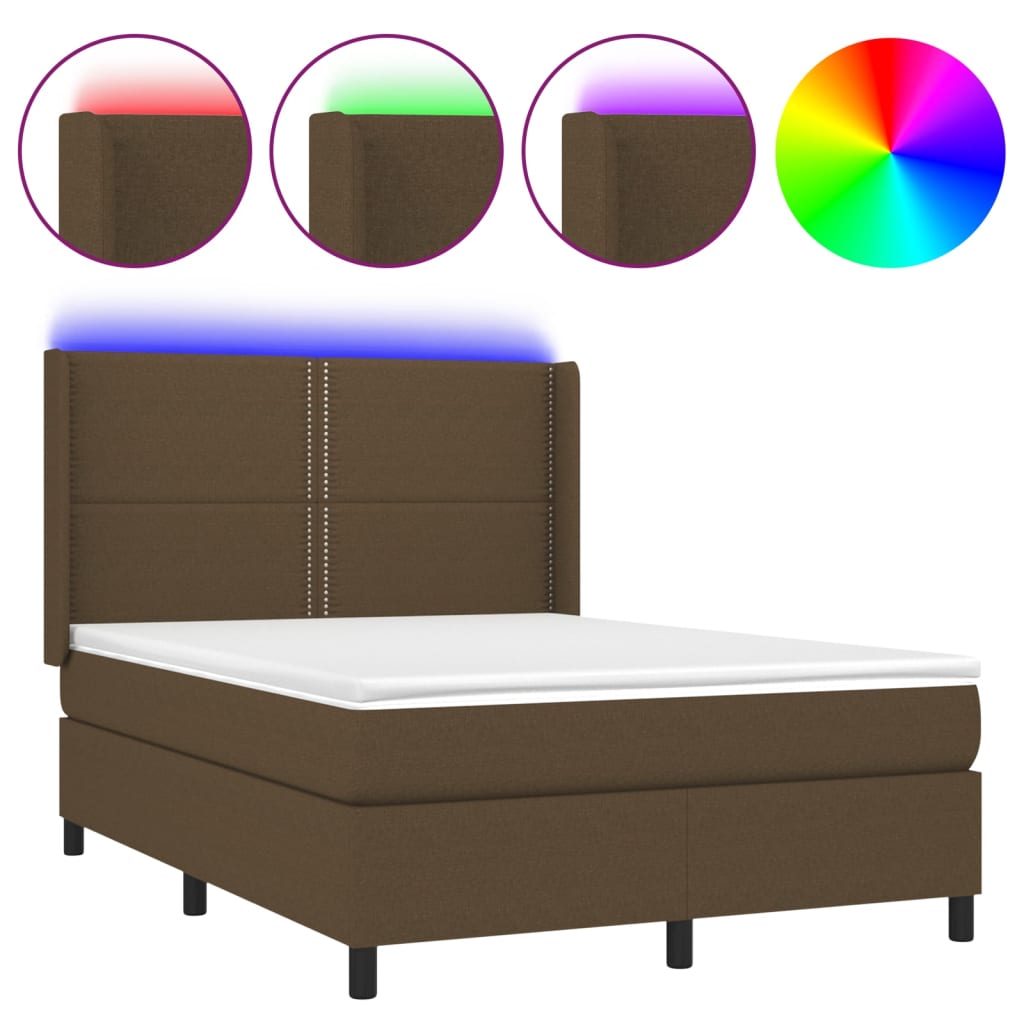 Krevet box spring s madracem LED tamnosmeđi 140x200 cm tkanina
