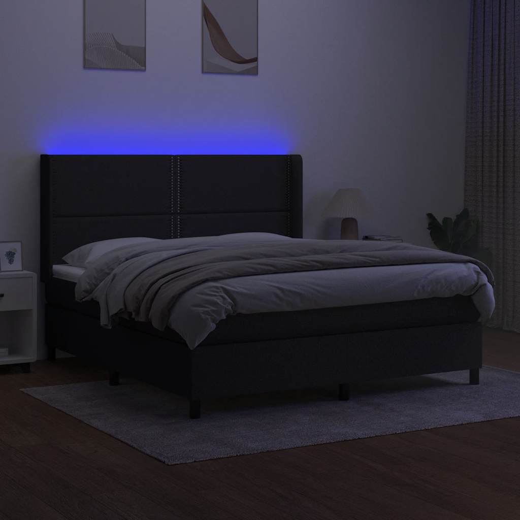 Krevet box spring s madracem LED crni 160x200 cm od tkanine