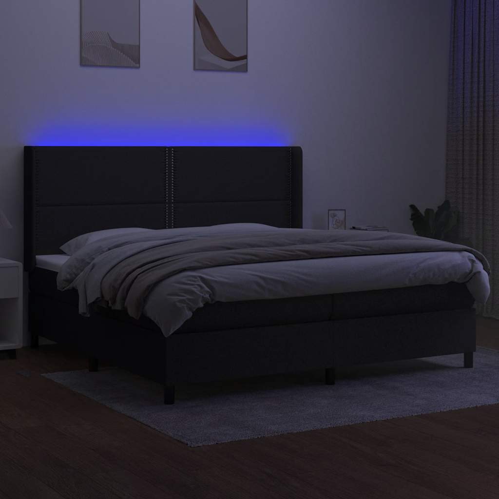 Krevet box spring s madracem LED crni 200x200 cm od tkanine