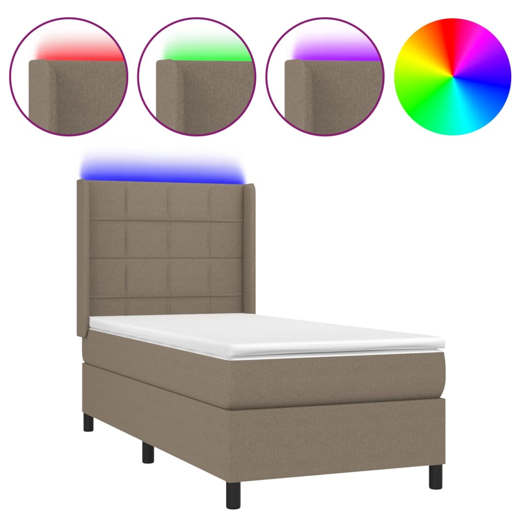 Krevet box spring s madracem LED smeđesivi 80 x 200 cm tkanina