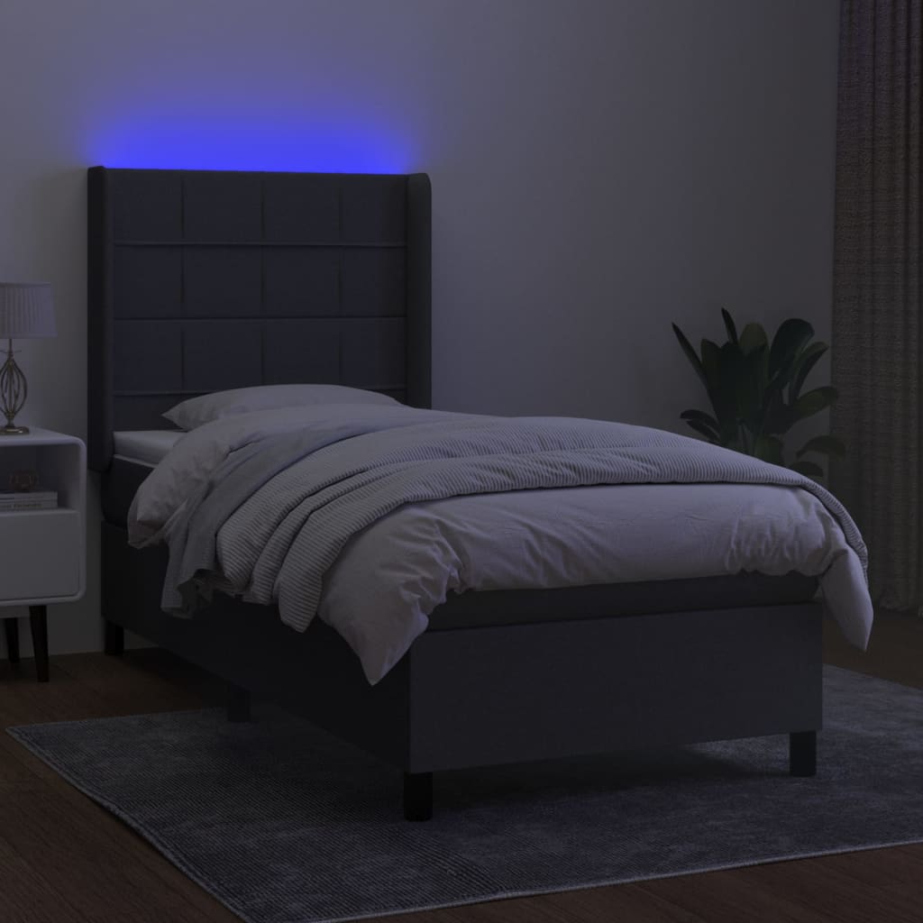 Krevet box spring s madracem LED tamnosivi 90x190 cm tkanina