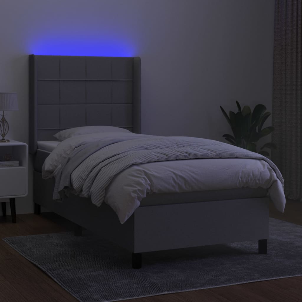 Krevet box spring s madracem LED svjetlosivi 90x200 cm tkanina