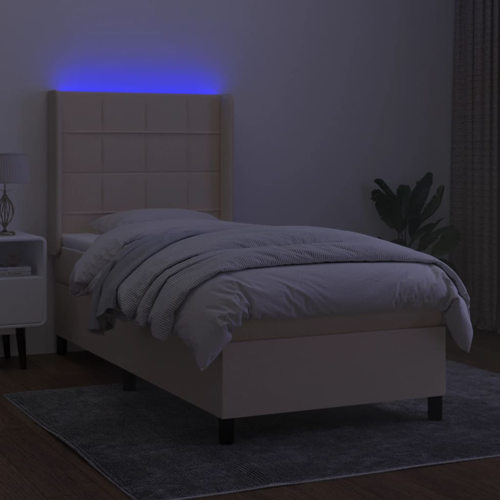Krevet box spring s madracem LED krem 100x200 cm od tkanine