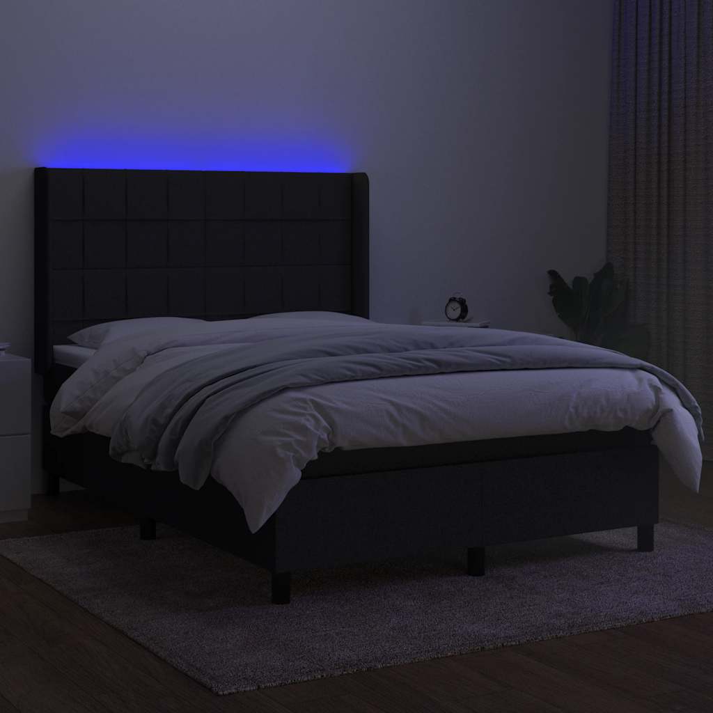 Krevet box spring s madracem LED crni 140x190 cm od tkanine