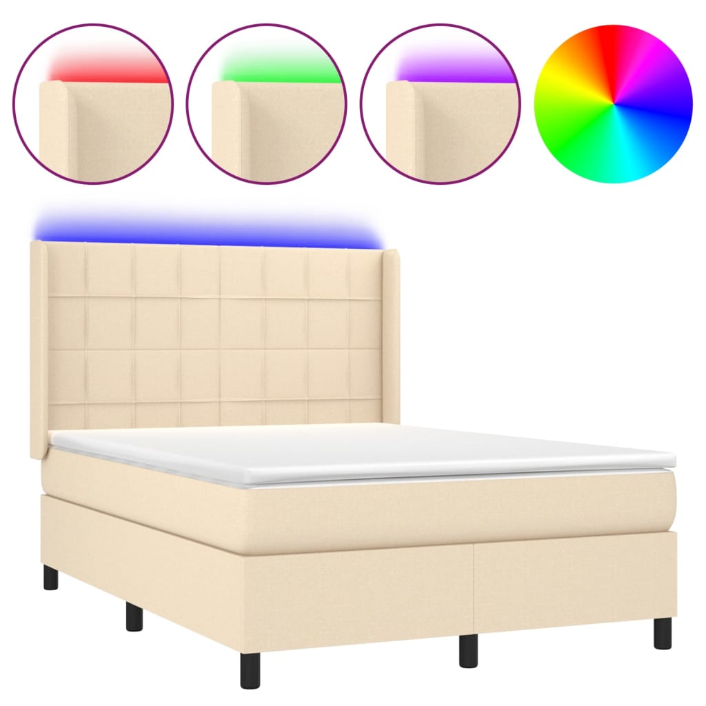 Krevet box spring s madracem LED krem 140x190 cm od tkanine