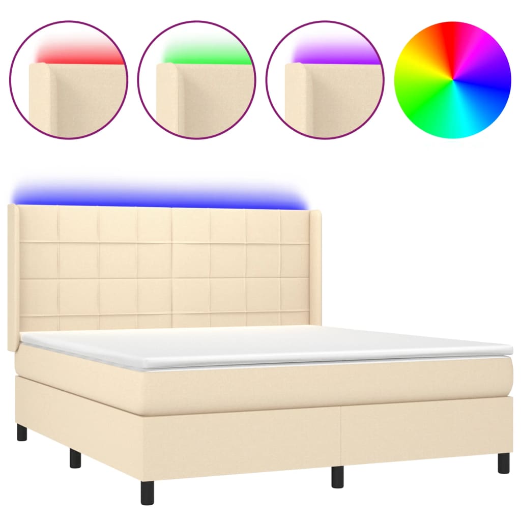 Krevet box spring s madracem LED krem 160x200 cm od tkanine