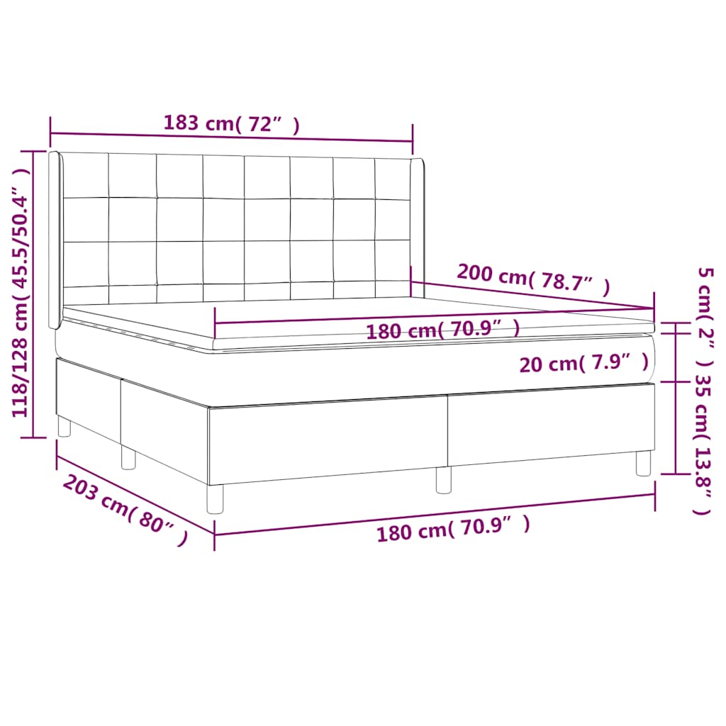 Krevet box spring s madracem LED crni 180x200 cm od tkanine