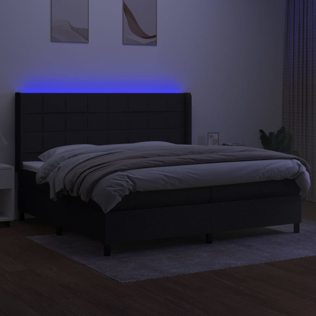 Krevet box spring s madracem LED crni 200x200 cm od tkanine