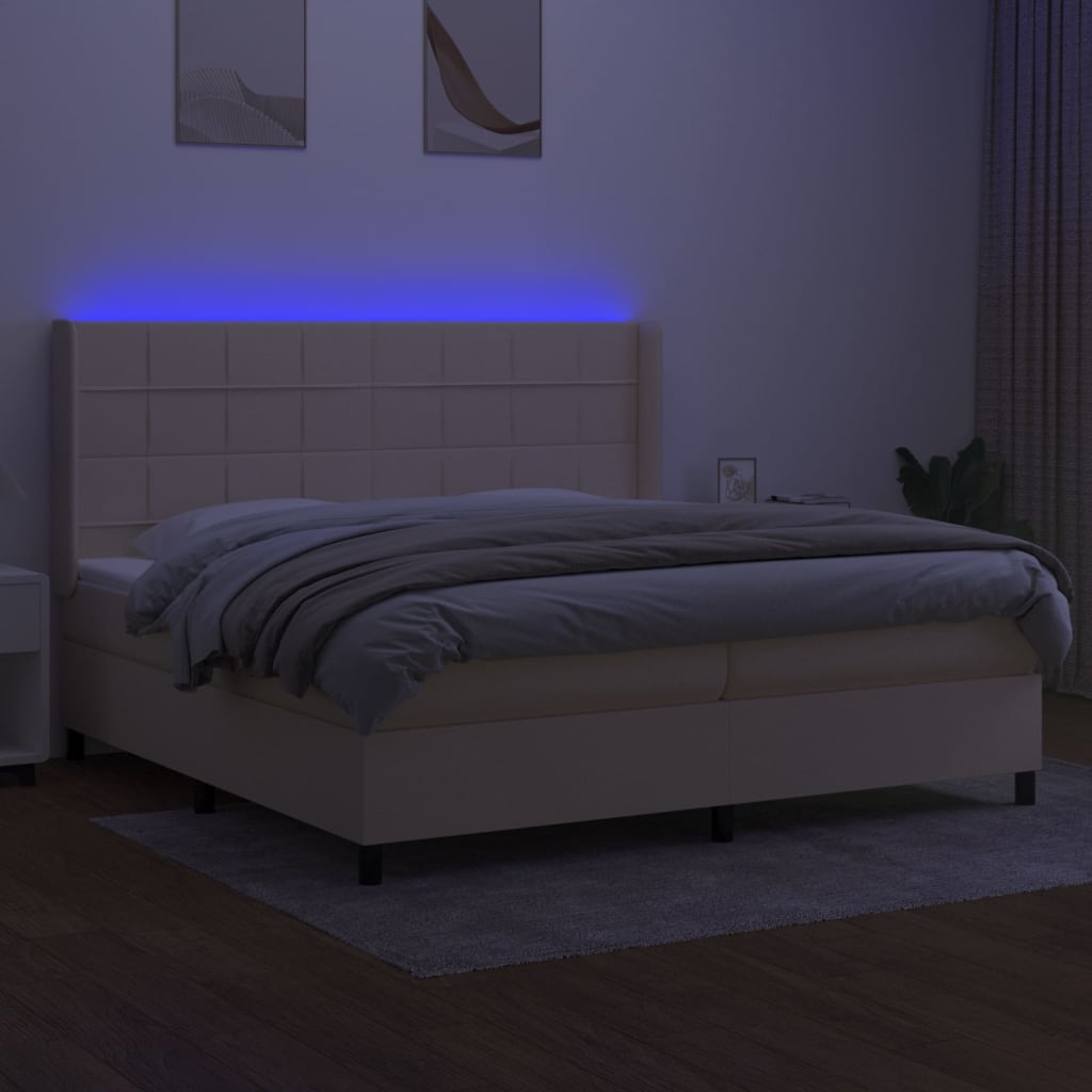 Krevet box spring s madracem LED krem 200x200 cm od tkanine