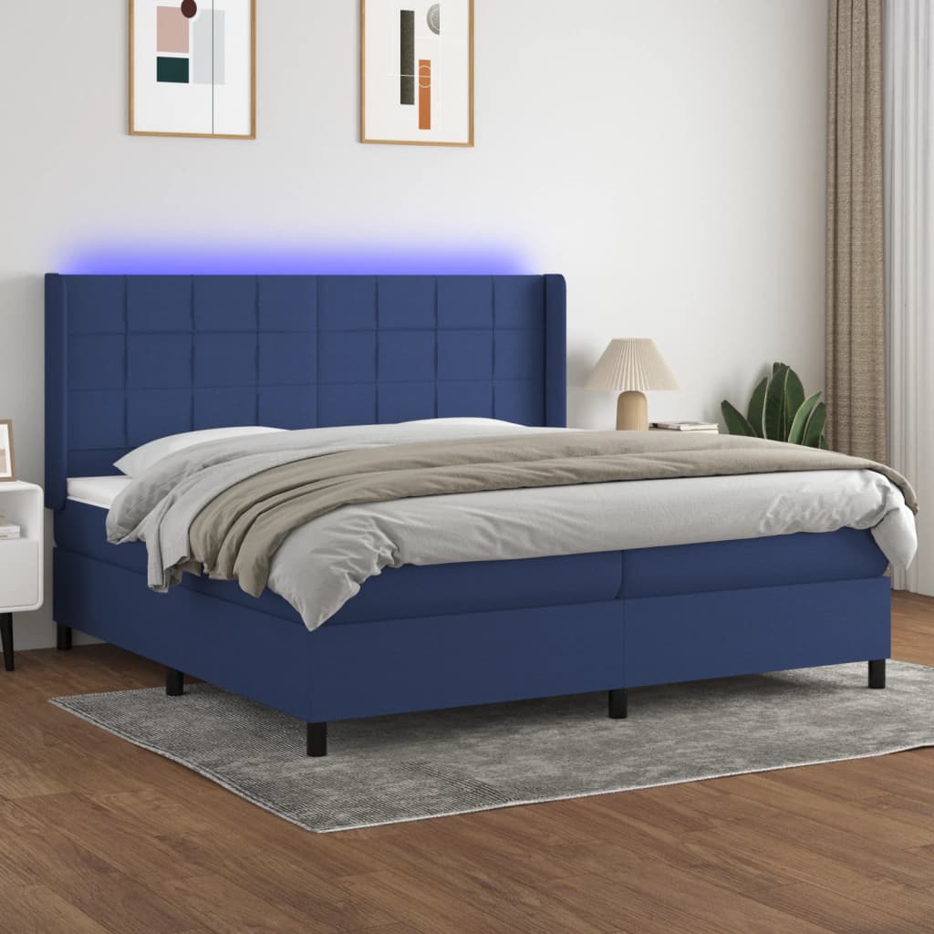 Krevet box spring s madracem LED plavi 200x200 cm od tkanine