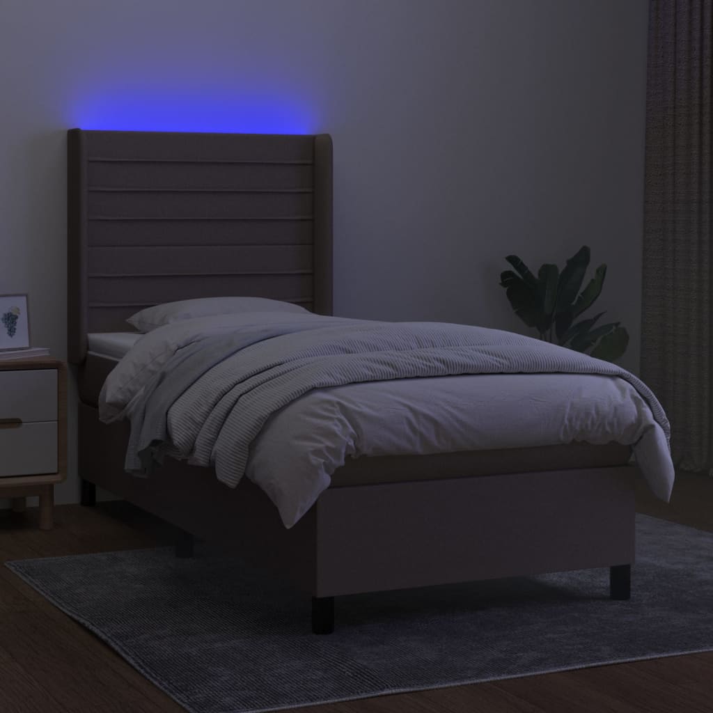 Krevet box spring s madracem LED smeđesivi 80 x 200 cm tkanina