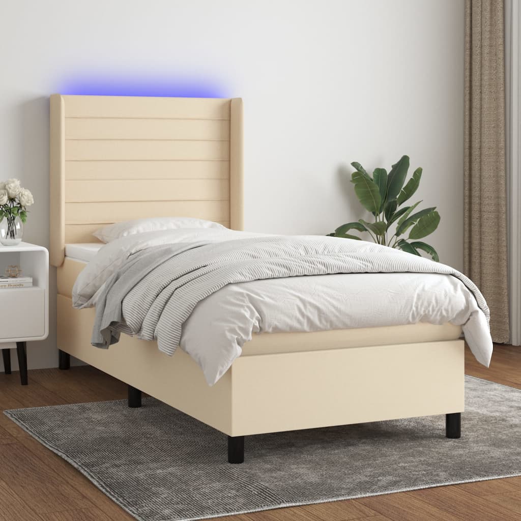Krevet box spring s madracem LED krem 80 x 200 cm od tkanine