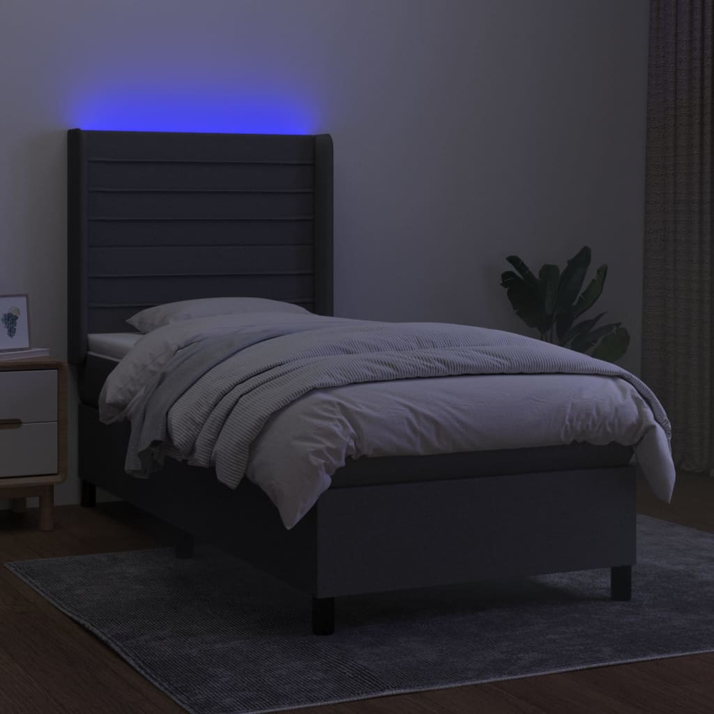 Krevet box spring s madracem LED tamnosivi 90x190 cm tkanina
