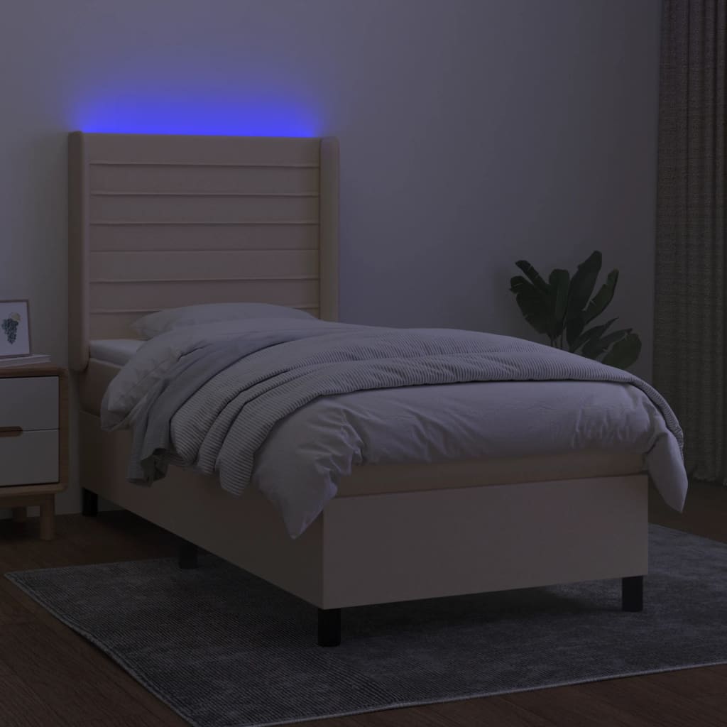 Krevet box spring s madracem LED krem 90x190 cm od tkanine