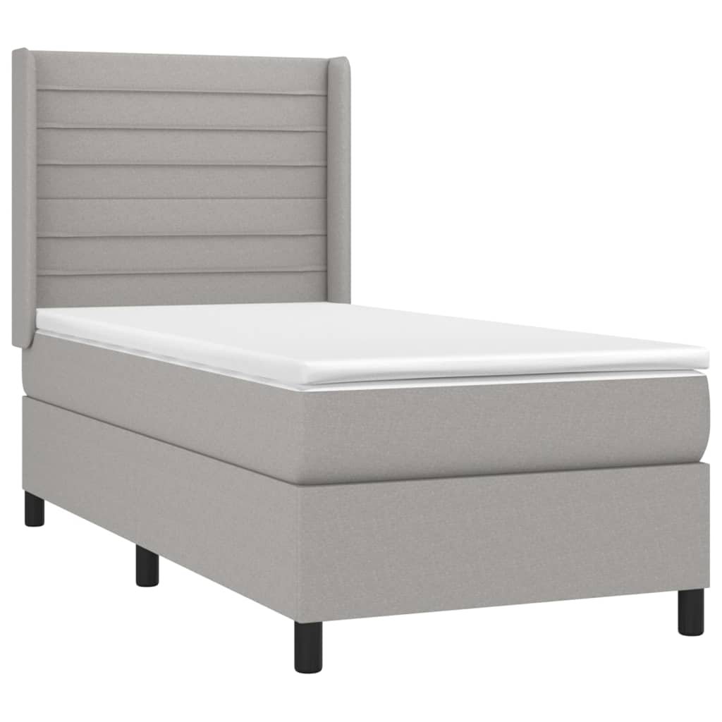 Krevet box spring s madracem LED svjetlosivi 90x200 cm tkanina