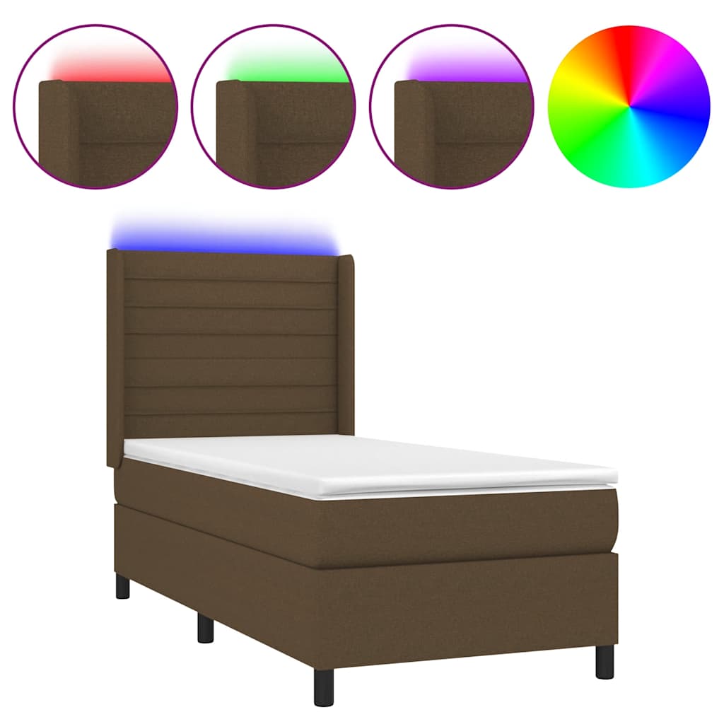 Krevet box spring s madracem LED tamnosmeđi 90x200 cm tkanina