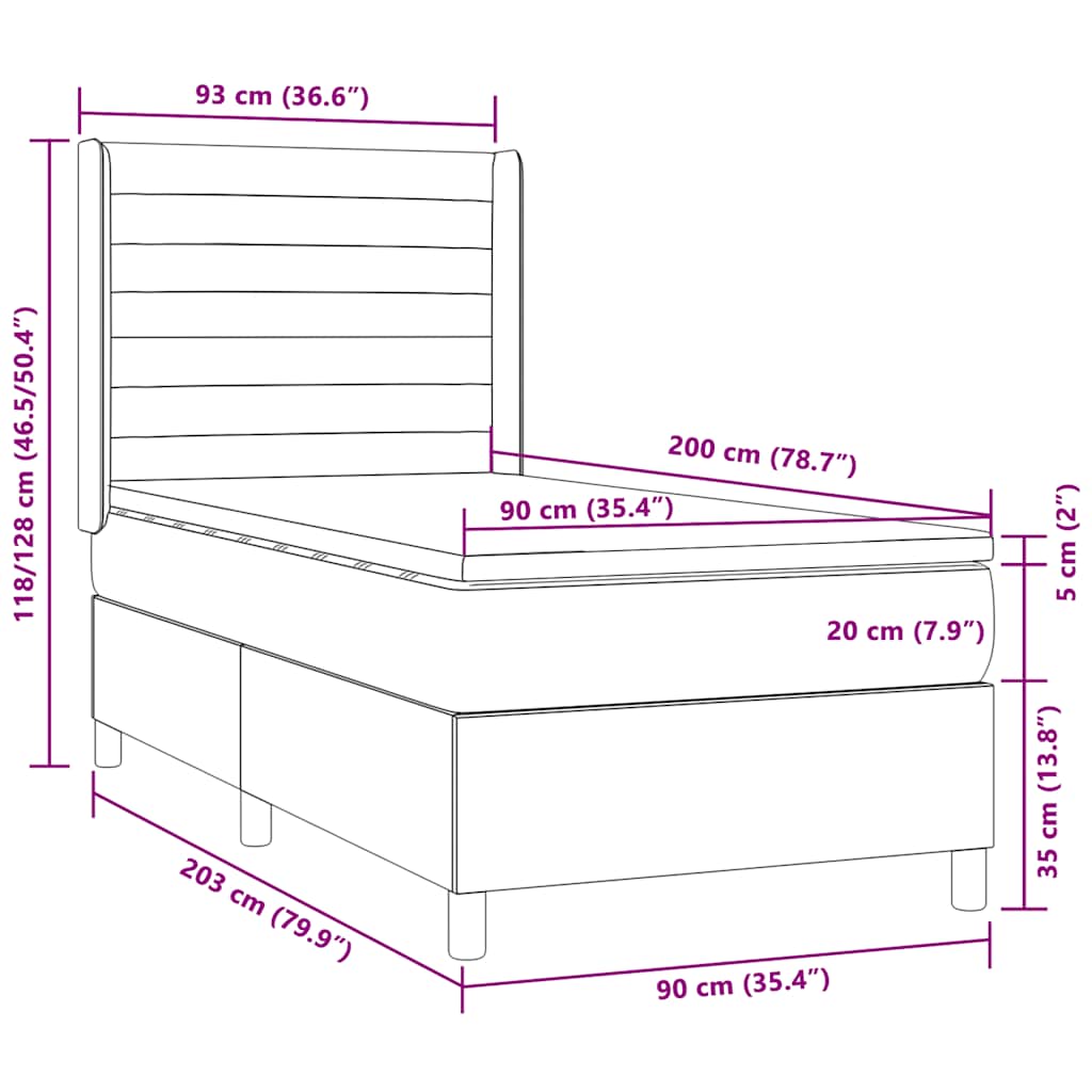 Krevet box spring s madracem LED tamnosmeđi 90x200 cm tkanina