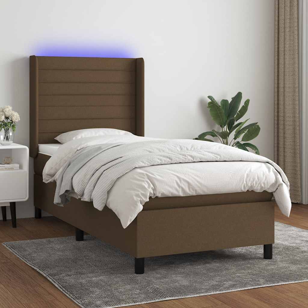 Krevet box spring s madracem LED tamnosmeđi 90x200 cm tkanina