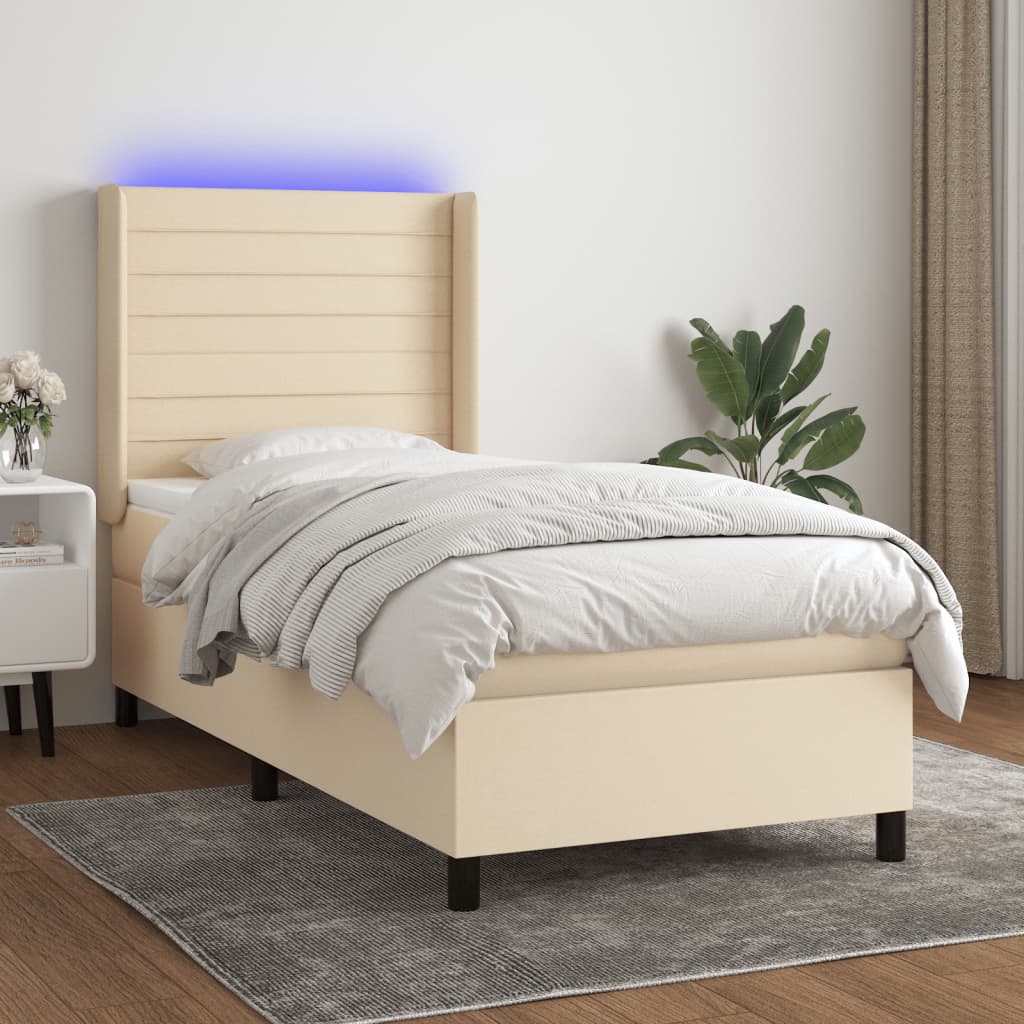 Krevet box spring s madracem LED krem 100x200 cm od tkanine