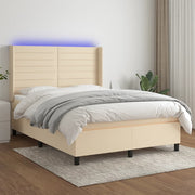 Krevet box spring s madracem LED krem 140x200 cm od tkanine