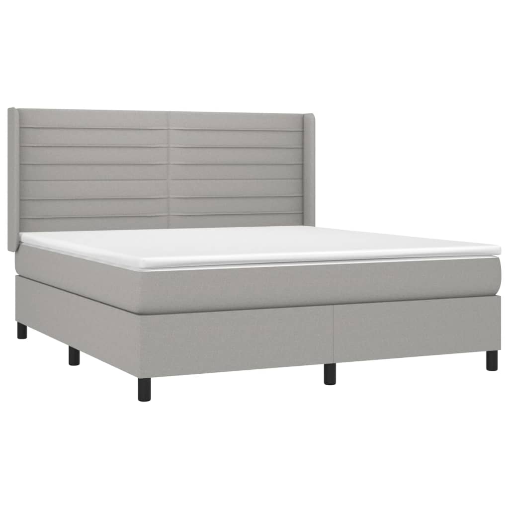 Krevet box spring s madracem LED svjetlosivi 160x200 cm tkanina